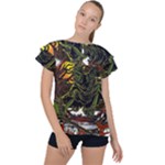 Grim Reaper Above Art  Monster Moon Letter Poster Ruffle Collar Chiffon Blouse