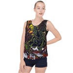 Grim Reaper Above Art  Monster Moon Letter Poster Bubble Hem Chiffon Tank Top