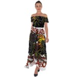 Grim Reaper Above Art  Monster Moon Letter Poster Off Shoulder Open Front Chiffon Dress
