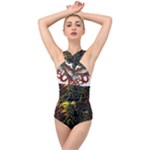 Grim Reaper Above Art  Monster Moon Letter Poster Cross Front Low Back Swimsuit