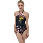 Grim Reaper Above Art  Monster Moon Letter Poster Go with the Flow One Piece Swimsuit