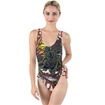 Grim Reaper Above Art  Monster Moon Letter Poster High Leg Strappy Swimsuit
