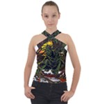 Grim Reaper Above Art  Monster Moon Letter Poster Cross Neck Velour Top