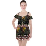 Grim Reaper Above Art  Monster Moon Letter Poster Ruffle Cut Out Chiffon Playsuit