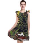 Grim Reaper Above Art  Monster Moon Letter Poster Tie Up Tunic Dress
