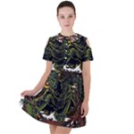 Grim Reaper Above Art  Monster Moon Letter Poster Short Sleeve Shoulder Cut Out Dress 