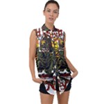 Grim Reaper Above Art  Monster Moon Letter Poster Sleeveless Chiffon Button Shirt