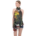 Grim Reaper Above Art  Monster Moon Letter Poster Halter Asymmetric Satin Top