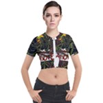 Grim Reaper Above Art  Monster Moon Letter Poster Short Sleeve Cropped Jacket