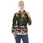 Grim Reaper Above Art  Monster Moon Letter Poster Women s Long Sleeve Pocket Shirt