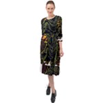 Grim Reaper Above Art  Monster Moon Letter Poster Ruffle End Midi Chiffon Dress