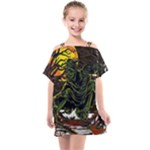 Grim Reaper Above Art  Monster Moon Letter Poster Kids  One Piece Chiffon Dress