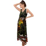 Grim Reaper Above Art  Monster Moon Letter Poster V-Neck Chiffon Maxi Dress