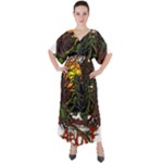 Grim Reaper Above Art  Monster Moon Letter Poster V-Neck Boho Style Maxi Dress