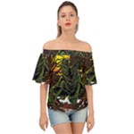 Grim Reaper Above Art  Monster Moon Letter Poster Off Shoulder Short Sleeve Top