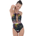 Grim Reaper Above Art  Monster Moon Letter Poster Plunge Cut Halter Swimsuit