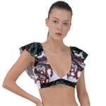 Grim Reaper Above Art  Monster Moon Letter Poster Plunge Frill Sleeve Bikini Top