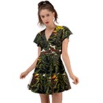 Grim Reaper Above Art  Monster Moon Letter Poster Flutter Sleeve Wrap Dress