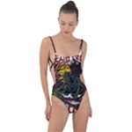 Grim Reaper Above Art  Monster Moon Letter Poster Tie Strap One Piece Swimsuit