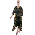 Grim Reaper Above Art  Monster Moon Letter Poster Quarter Sleeve Wrap Front Maxi Dress