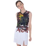 Grim Reaper Above Art  Monster Moon Letter Poster Women s Sleeveless Sports Top