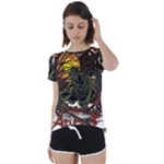 Grim Reaper Above Art  Monster Moon Letter Poster Short Sleeve Open Back T-Shirt