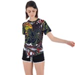 Grim Reaper Above Art  Monster Moon Letter Poster Asymmetrical Short Sleeve Sports T-Shirt