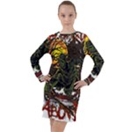 Grim Reaper Above Art  Monster Moon Letter Poster Long Sleeve Hoodie Dress