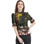 Grim Reaper Above Art  Monster Moon Letter Poster Frill Neck Blouse