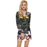 Grim Reaper Above Art  Monster Moon Letter Poster Long Sleeve Satin Robe