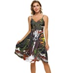 Grim Reaper Above Art  Monster Moon Letter Poster Sleeveless Tie Front Chiffon Dress
