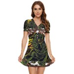 Grim Reaper Above Art  Monster Moon Letter Poster V-Neck High Waist Chiffon Mini Dress