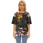 Grim Reaper Above Art  Monster Moon Letter Poster Oversized Basic T-Shirt