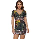 Grim Reaper Above Art  Monster Moon Letter Poster Low Cut Cap Sleeve Mini Dress
