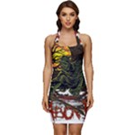 Grim Reaper Above Art  Monster Moon Letter Poster Sleeveless Wide Square Neckline Ruched Bodycon Dress
