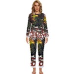 Grim Reaper Above Art  Monster Moon Letter Poster Womens  Long Sleeve Lightweight Pajamas Set