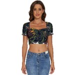 Grim Reaper Above Art  Monster Moon Letter Poster Short Sleeve Square Neckline Crop Top 