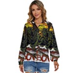 Grim Reaper Above Art  Monster Moon Letter Poster Women s Long Sleeve Button Up Shirt