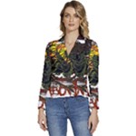 Grim Reaper Above Art  Monster Moon Letter Poster Women s Long Sleeve Revers Collar Cropped Jacket