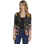 Grim Reaper Above Art  Monster Moon Letter Poster Women s One-Button 3/4 Sleeve Short Jacket