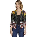 Grim Reaper Above Art  Monster Moon Letter Poster Women s Casual 3/4 Sleeve Spring Jacket