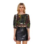 Grim Reaper Above Art  Monster Moon Letter Poster Mid Sleeve Drawstring Hem Top