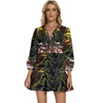 Grim Reaper Above Art  Monster Moon Letter Poster V-Neck Placket Mini Dress