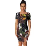 Grim Reaper Above Art  Monster Moon Letter Poster Fitted Knot Split End Bodycon Dress