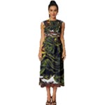 Grim Reaper Above Art  Monster Moon Letter Poster Sleeveless Round Neck Midi Dress