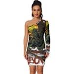 Grim Reaper Above Art  Monster Moon Letter Poster Long Sleeve One Shoulder Mini Dress