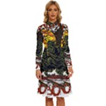Grim Reaper Above Art  Monster Moon Letter Poster Long Sleeve Shirt Collar A-Line Dress