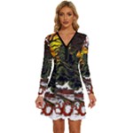 Grim Reaper Above Art  Monster Moon Letter Poster Long Sleeve Deep V Mini Dress 