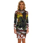 Grim Reaper Above Art  Monster Moon Letter Poster Long Sleeve Shirt Collar Bodycon Dress