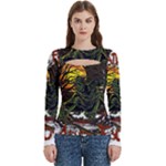 Grim Reaper Above Art  Monster Moon Letter Poster Women s Cut Out Long Sleeve T-Shirt